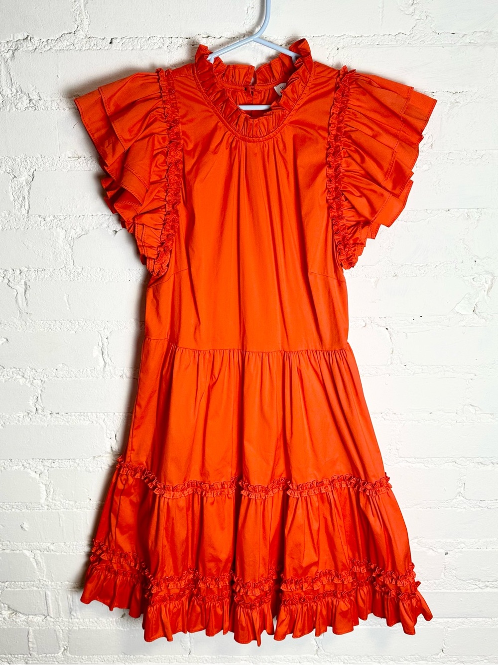 Joan Ruffle Dress in Bright Orange A-line Tiered Mini with  by Willa Story Sz XS